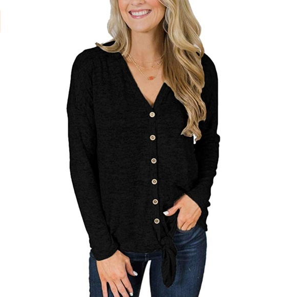 Tops - Black Button Down Cardigan With Tie